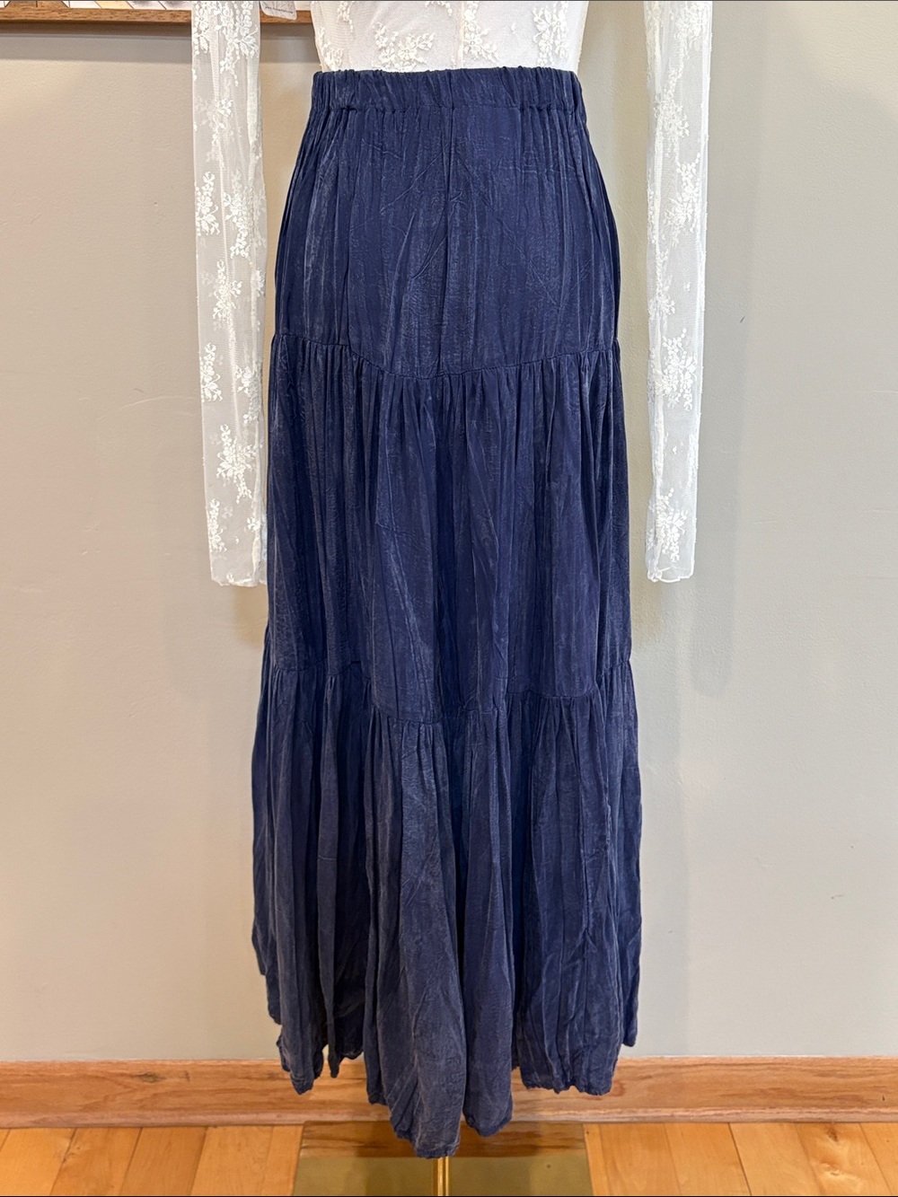 Vintage Happy Trails Western Navy Blue Tiered Broomstick Maxi Skirt One Size - Picture 8 of 14